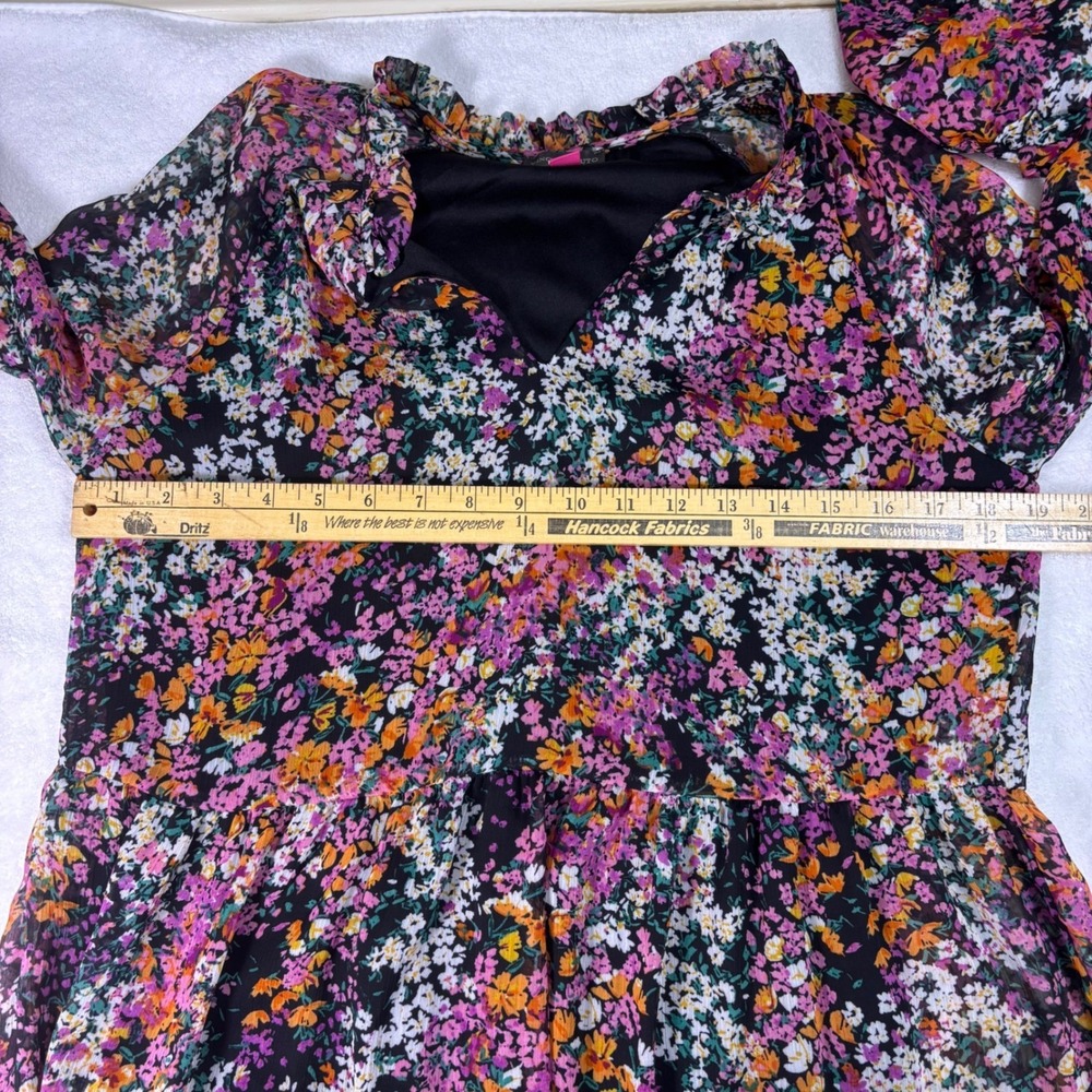 Vince Camuto Floral Tiered Dress Small‎ Ruffle Neck Long Sleeve Boho Cottagecore - Picture 4 of 15